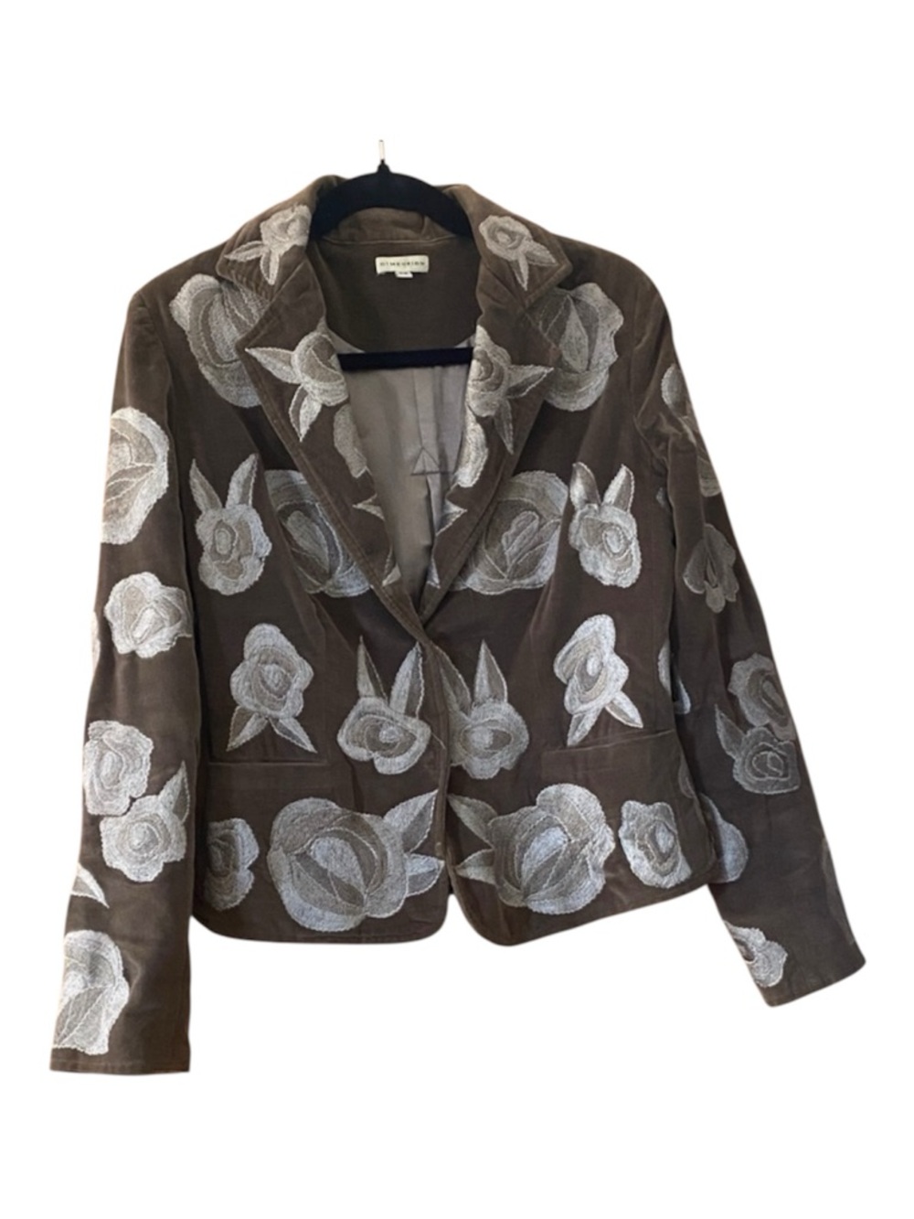 Dimensions Brown Velvet Floral Embroidered Blazer Jacket Y2K EU 38
